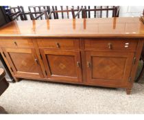 GOOD QUALITY REPRODUCTION CHERRY WOOD SIDEBOARD WITH THREE DRAWERS OVER THREE CUPBOARD DOORS WITH