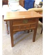 ORIENTAL INFLUENCED SOFTWOOD SIDE TABLE WITH TWO DRAWERS ON SQUARE LEGS