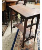 MAHOGANY FRAMED RECTANGULAR TWO TIER SIDE TABLE WITH OPEN WORK ENDS
