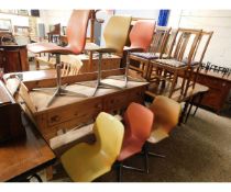 SET OF SIX RETRO WESTNOFA DINING CHAIRS WITH YELLOW AND ORANGE REXINE SEATS AND A CHROMIUM BASE