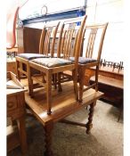 LIGHT OAK MID-20TH CENTURY DRAW LEAF DINING TABLE WITH BARLEY TWIST SUPPORTS AND X STRETCHER