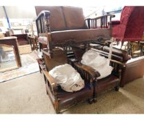 EARLY 20TH CENTURY OAK FRAMED THREE PIECE SUITE ALL WITH ADJUSTABLE BACKS, THE SIDES WITH SMALL CANE