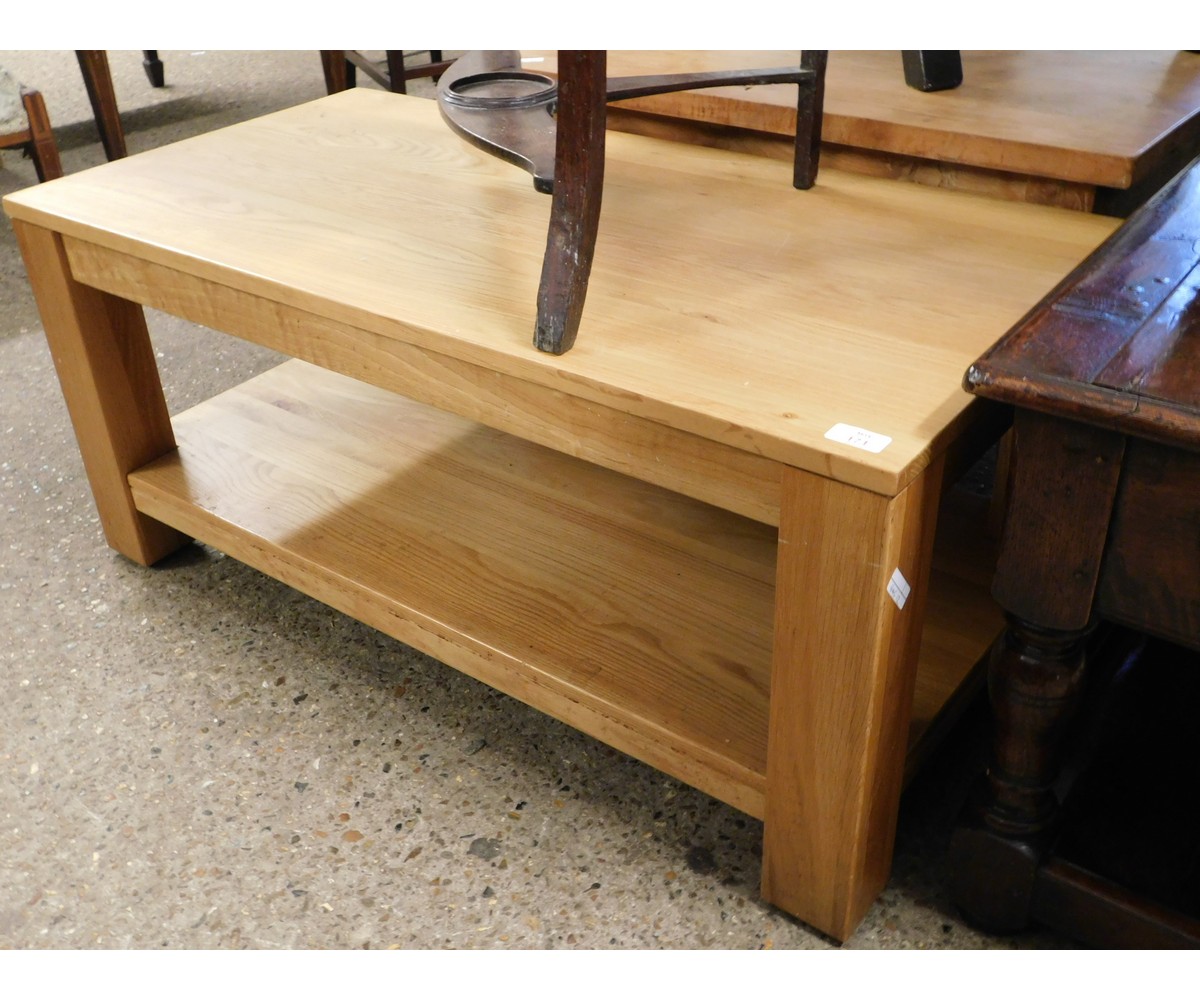 MODERN AMERICAN OAK RECTANGULAR TWO TIER COFFEE TABLE