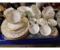 TRAY CONTAINING MIXED ROYAL CROWN DERBY VINE TEA WARES, CROWN DERBY FLORAL DECORATED CUPS,