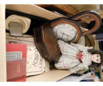 BOX CONTAINING MODERN QUARTZ CLOCK, DOLL, SHEET MUSIC, PUNCH MAGAZINES ETC