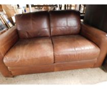 GOOD QUALITY CHOCOLATE LEATHER AND STITCHED MODERN TWO-SEATER SOFA