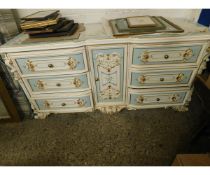GOOD QUALITY PAINTED AND GILDED SIDEBOARD WITH CENTRAL CUPBOARD FLANKED EITHER SIDE BY THREE DRAWERS