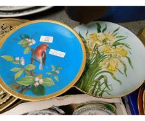 POSSIBLY MINTONS HAND PAINTED PLATE OF A BIRD ON A TWIG, TOGETHER WITH A FURTHER POSSIBLY DOULTON