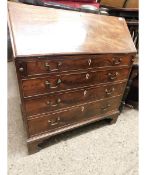 GEORGIAN MAHOGANY DROP FRONT BUREAU WITH FOUR FULL WIDTH DRAWERS ON BRACKET FEET