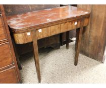 19TH CENTURY MAHOGANY FOLD OVER TEA TABLE ON TAPERING SQUARE REEDED LEGS