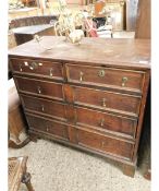 18TH CENTURY OAK TWO OVER THREE FULL WIDTH DRAWER CHEST WITH PANELLED DRAWERS WITH BRASS DROPLET