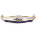 Chamberlains Worcester pen tray, the boat shape decorated with a bullfinch, factory mark and
