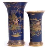 Group of two Carlton ware vases, both decorated with a chinoiserie design of pagoda and islands in