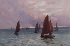 Joseph Milne (1857-1911, Scottish School) "Boats on the Silvery Tay" oil on canvas, signed lower