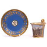 Early 19th century Vienna topographical cabinet cup and saucer, the cup painted with a view of La