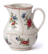 Worcester sparrowbeak jug, decorated in polychrome with floral sprays within gilded compartments,