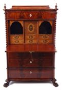 Late 18th/early 19th century mahogany bureau a abbatant, ogee top with two front corners applied