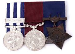 Victorian group of three comprising Egypt medal 1882 with Tel-el-Kebir clasp together with Army Long