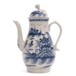 18th century Worcester porcelain coffee pot and cover, circa 1770, decorated in blue and white