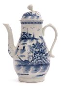 18th century Worcester porcelain coffee pot and cover, circa 1770, decorated in blue and white