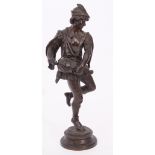 19th century bronze figure "Joueur de Vielle" in the form of a dancing musician, 49cm high