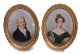 Fine pair of 19th century Berlin porcelain oval plaques painted with a lady and a gentleman, both