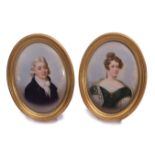 Fine pair of 19th century Berlin porcelain oval plaques painted with a lady and a gentleman, both