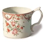 Lowestoft mug circa 1780, of unusual size, with a polychrome floral design and trifle type handle,
