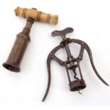 Thomason 1802 patent barrel corkscrew with bone handle and brush and a further Healey A1 double