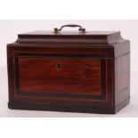 Late 18th/early 19th century mahogany tea caddy with ogee top, boxwood stringing and cross