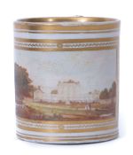 Coalport porcelain mug, possibly decorated by Billingsley, the central scene finely