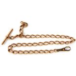Early 20th century hallmarked 9ct gold curb link watch chain with T bar and metal snap, 37cm long