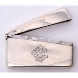 Edwardian card case of curved rectangular design with hinged lid, bearing monogram to the front, the