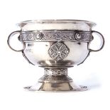 Edward VII Arts & Crafts two-handled pedestal bowl in Celtic taste, raised Celtic banding and