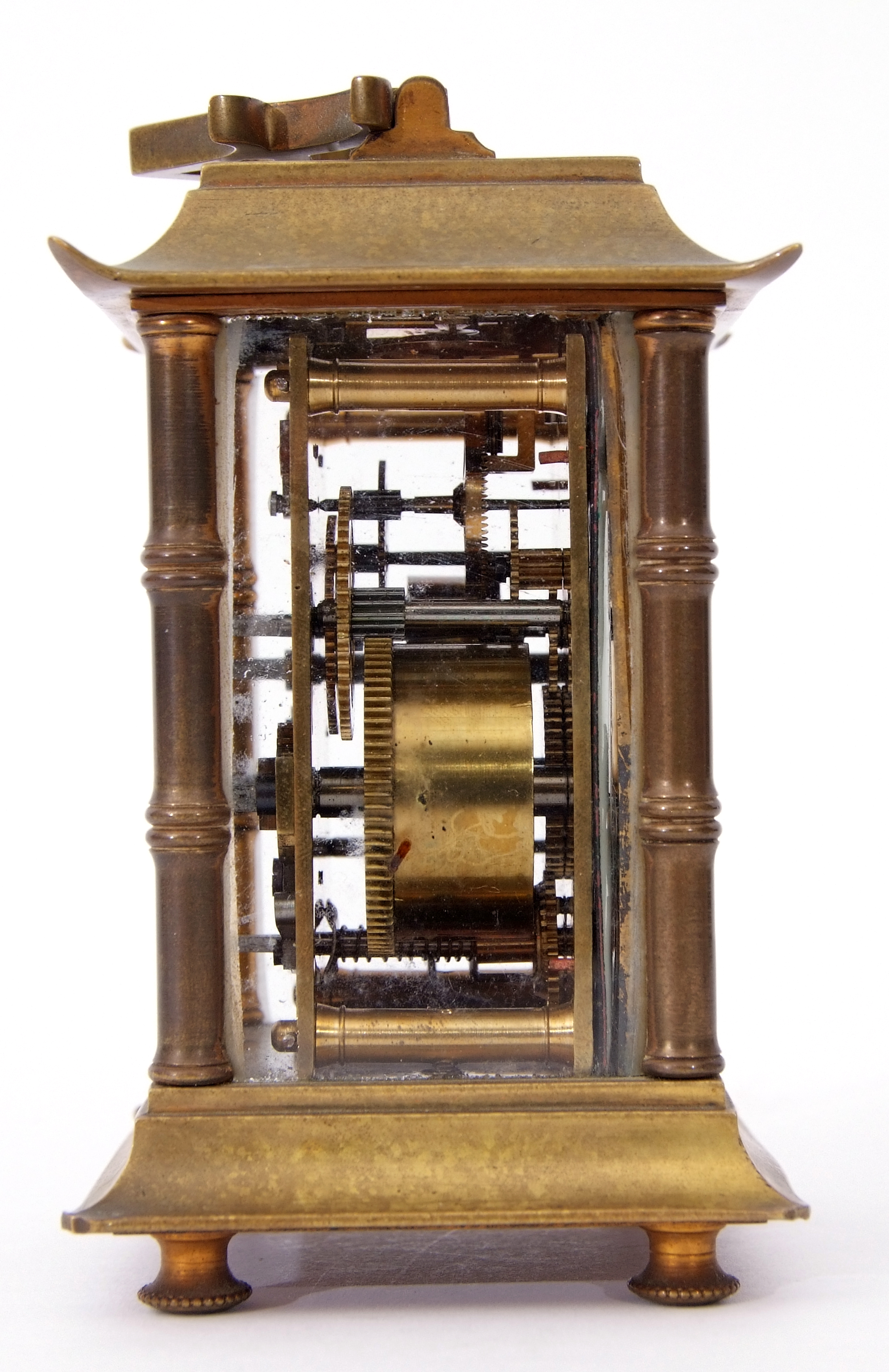 Third quarter of 19th century French brass carriage clock in Chinese pagoda style, blue Arabic - Image 5 of 5