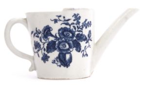 Lowestoft porcelain feeding cup, circa 1780, with a blue printed design of roses in Worcester style,