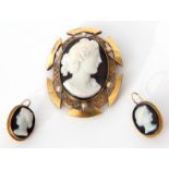 Mixed Lot: Victorian oval hard stone cameo, the carved cameo depicting the profile of an elegant