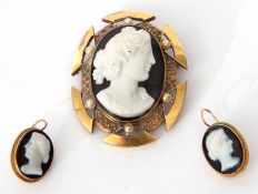 Mixed Lot: Victorian oval hard stone cameo, the carved cameo depicting the profile of an elegant