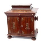 Early 19th century rosewood workbox with pagoda top, lifting lid enclosing fitted interior with