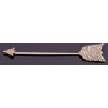 Art Deco diamond arrow jabot pin, the head and feathers set with small rose cut diamonds and