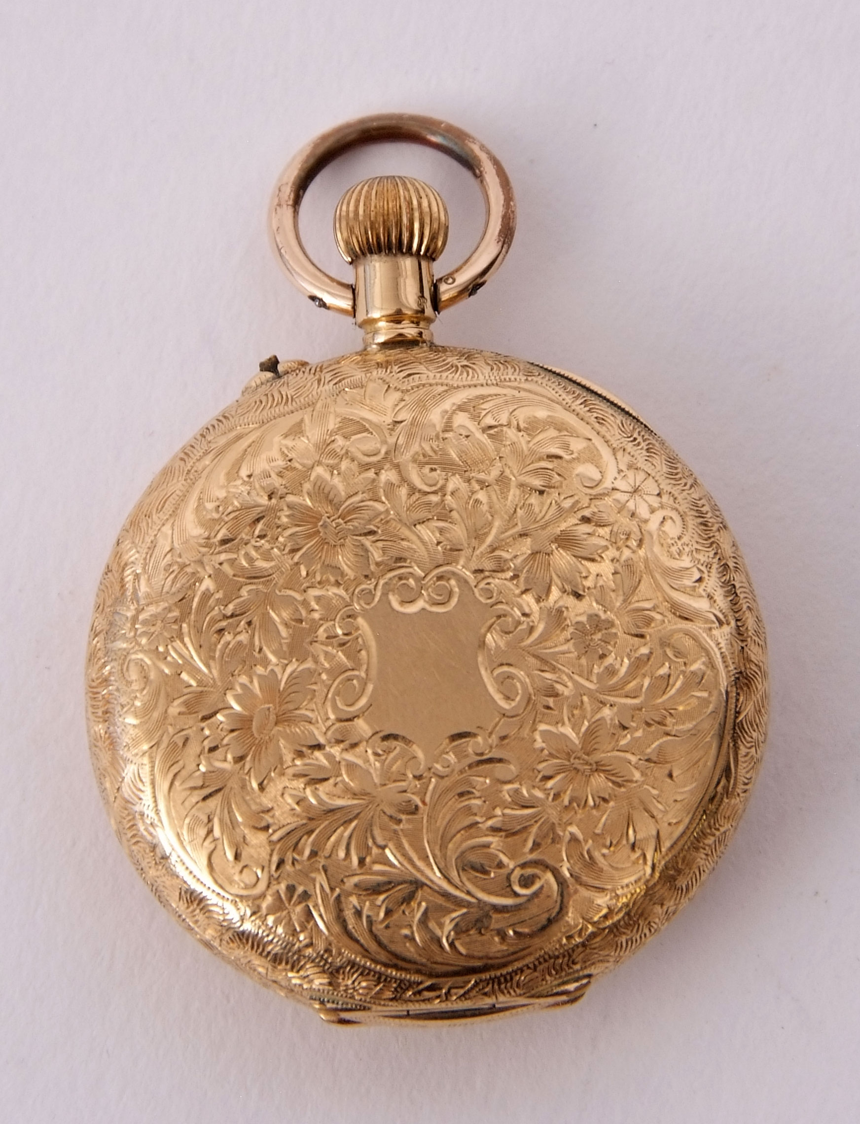 Last quarter of 19th century gold cased fob watch, button wind, with black Roman numerals to an - Image 2 of 2