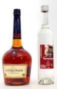 Courvoisier VS Cognac, 1 ltr, 1 bottle, Kapavce Pevas Greek Brandy spirit, 45% .5ltr, (2 bottles