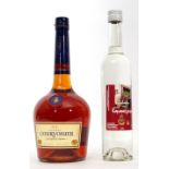 Courvoisier VS Cognac, 1 ltr, 1 bottle, Kapavce Pevas Greek Brandy spirit, 45% .5ltr, (2 bottles