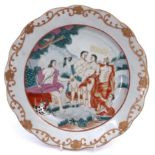 18th century Chinese export plate decorated in polychrome with the Judgement of Paris, 23cm diam