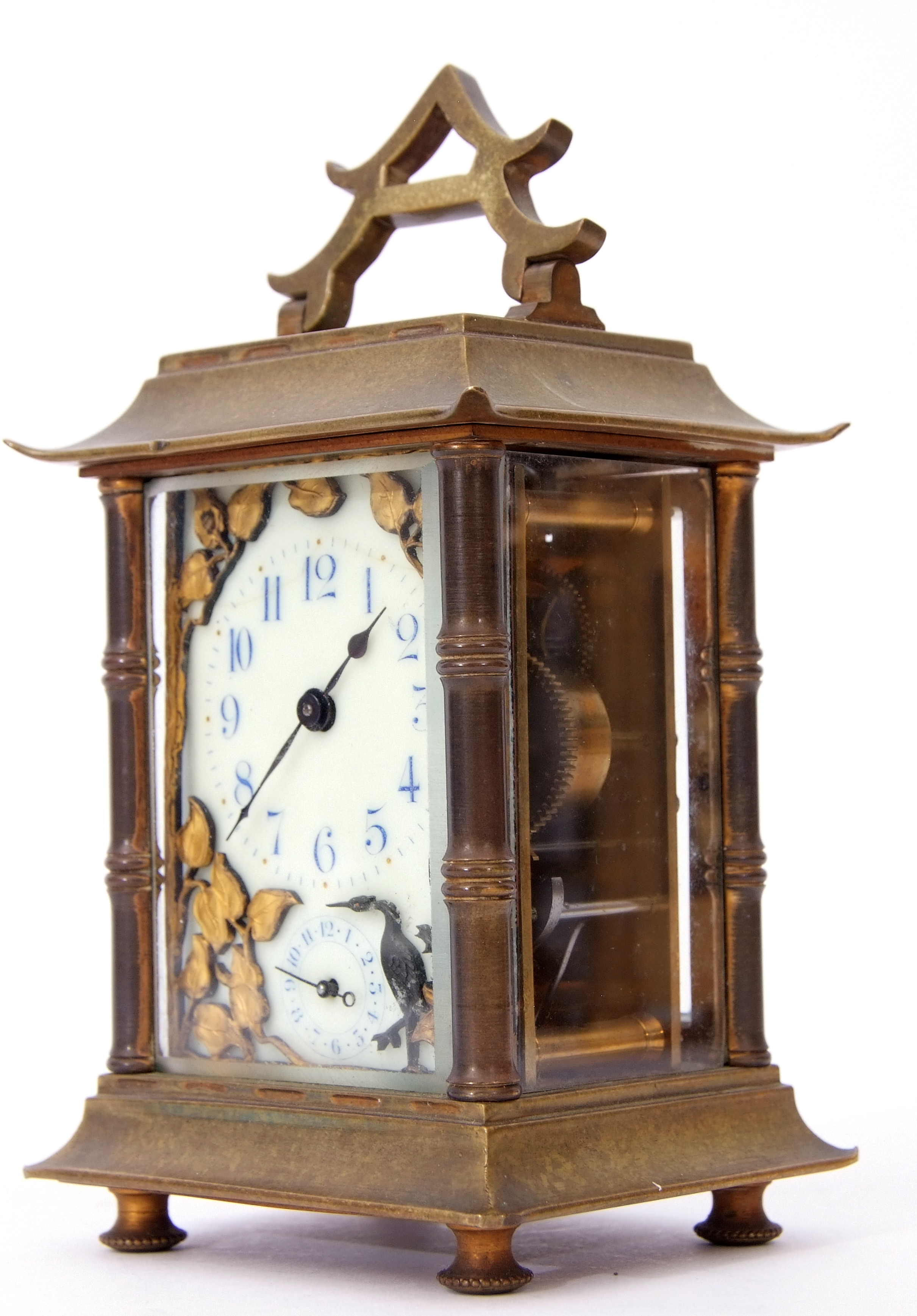 Third quarter of 19th century French brass carriage clock in Chinese pagoda style, blue Arabic - Image 2 of 5