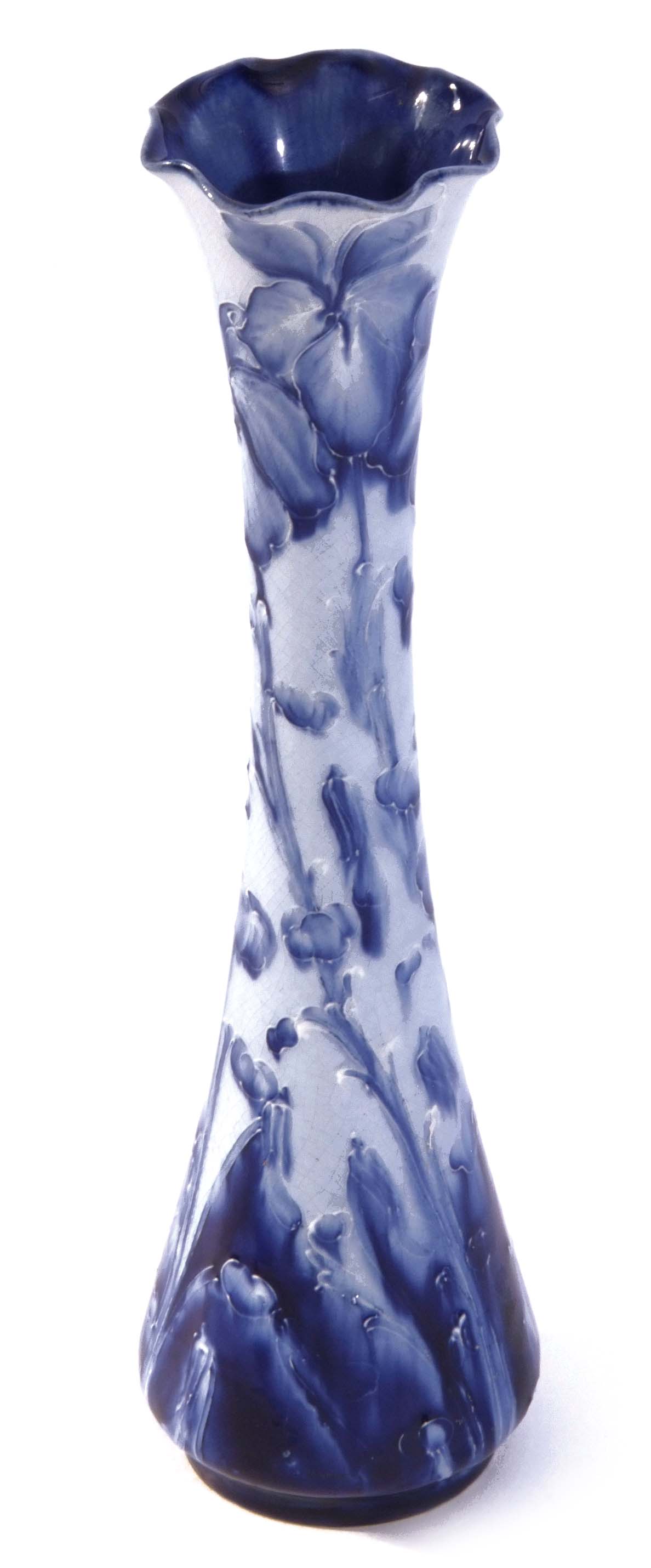 Moorcroft Florian ware vase, the slender body decorated with a floral and leaf design, Florian