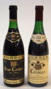 Torres Gran Coronas Reserva 1985, 5 bottles, Torres Coronas 1984, 2 bottles and 1983, 1 bottle, (8