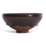 Chinese Jian ware type bowl with hares fur glaze within a wooden box and cover, 15cm diam