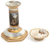 Early 19th century Worcester (Barr Flight & Barr) candlestick, the faux marble ground with a central