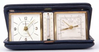 Mid-20th century leather cased folding travelling watch/thermometer/barometer combination by Europa,